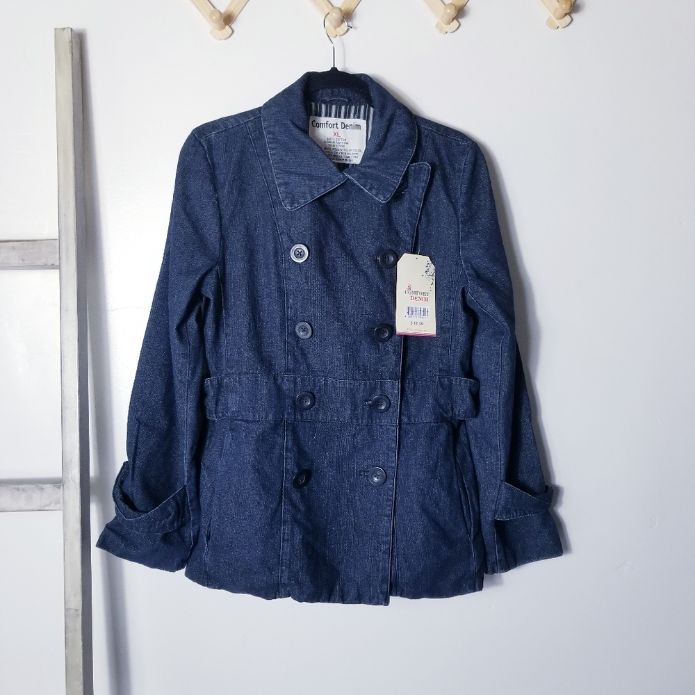 NWT COMFORT DENIM DARK WASH 100% COTTON JEAN PEACOAT SIZE XL
